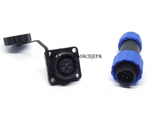 Герметичный разъем SP16-4 pin, IP68 с квадратным фланцем комплект фото 1