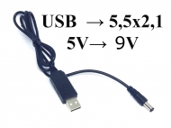Кабель с повышающим преобразователем USB→DC с 5V→ 9V