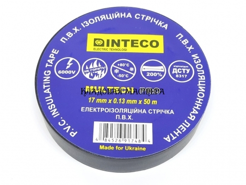 Изолента ПВХ Inteco черная 50 м 17x0.13 мм фото 1 Изолента ПВХ Inteco черная 50 м 17x0.13 мм фото 1