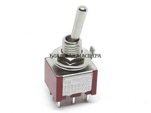 Тумблер MTS-212 красный 2 положения on-on, 6pin без фиксации фото 1