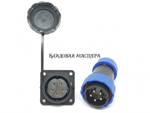 Герметичный разъем SP28-5 pin, IP68 с квадратным фланцем комплект фото 1