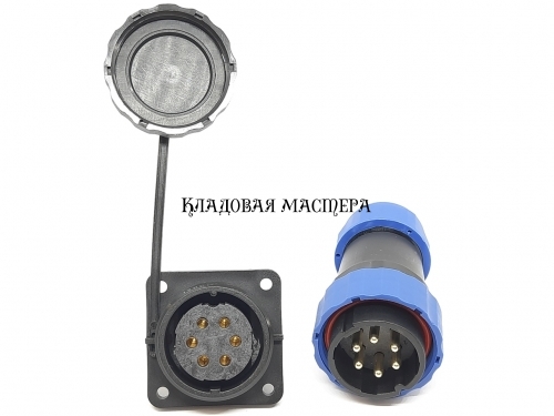 Герметичный разъем SP28-6 pin, IP68 с квадратным фланцем комплект фото 1
