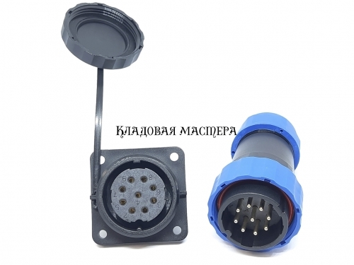 Герметичный разъем SP28-9 pin, IP68 с квадратным фланцем комплект фото 1