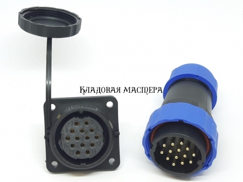 Герметичный разъем SP28-14 pin, IP68 с квадратным фланцем комплект фото 1